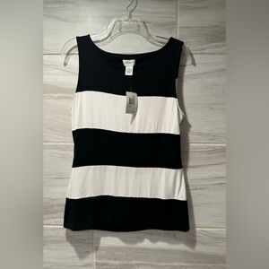 Women's Large NWT Black And White Carmen Marc Valvo Tank With Opening In Back